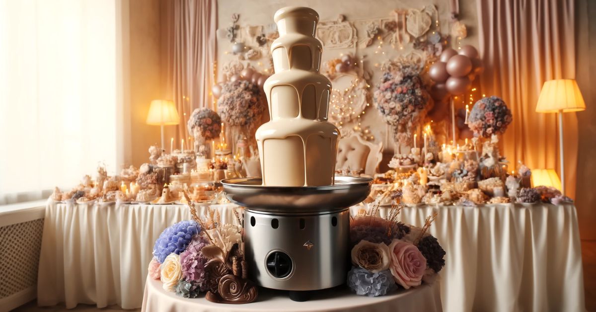 Chokoladefontæne til med hvid chokolade til bryllup